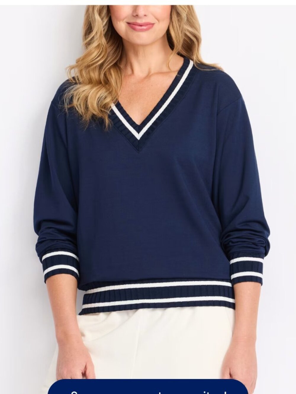 Nine Britton Stitch Fix Lumi Varsity Trim Knit Sweatshirt Navy Size S NWT